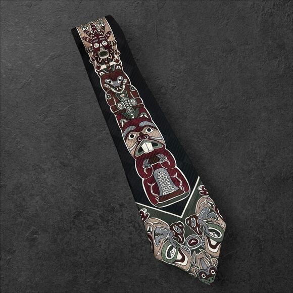 Aesotica Skemo 100% Silk Canada Men's Tie by Eleanor Paine Tribal Totem - Picture 3 of 6